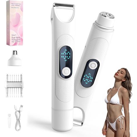 Rasoir Électrique Femme - 3 en 1 Tondeuse Femme Intime Rasoir Intime pour les jambes, Bras, Visage, Aisselles et Bikini - Rechargeable IPX7 Étanche avec Écran LCD Tondeuse Bikini pour Sec et Humide (1/5)