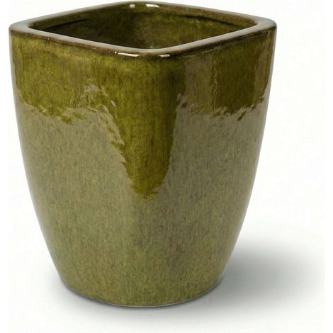 Provencelia Vauban 34x43cm, pot grande taille d'extérieur fait main en terre cuite émaillée, résistant au gel, vert de lac (1/4)
