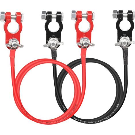 Sollbry 1 paire de câbles de connexion de batterie 10 AWG rouge et noir, câble de batterie pour voiture,connecteur, borne pour automobiles, marine, solaire (1/5)