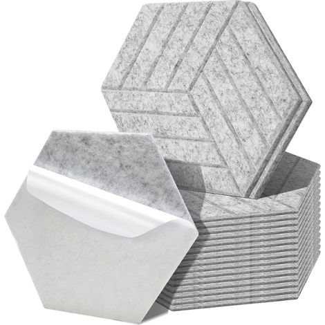 Randaco 18 unidades Paneles acústicos Raya Hexagonal Poliéster de alta densidad autoadhesivo Gris claro (1/5)