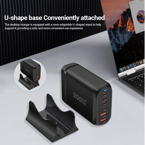 USB-C Charger, 200W 6-Port Fast USB-C Charging Station with 4 x USB-C + 2 x USB-A, Portable Multiport Wall Charging Hub for iPhone 16 15 14 13 12 iPad Pro MacBook Samsung Galaxy Pixel Switch (1/4)