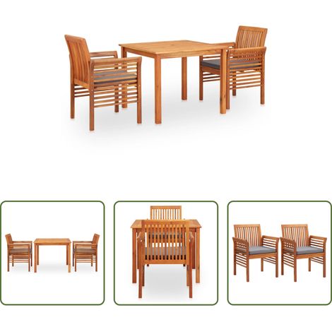 vidaXL Salle à manger extérieure - Ensemble à manger d'extérieur 3 pcs et coussins Acacia solide (1/5)
