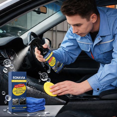 Nettoyant plastique pour voiture, adapté à divers matériaux intérieurs de voiture - 100 ml + éponge + chiffon (1/5)