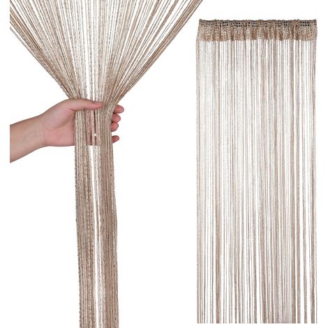 Rideau de porte à pompons, rideau en tulle pailleté, adapté aux portes et fenêtres, décoration de la maison (100 x 200 cm), couleur champagne