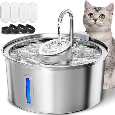 Fontaine à Eau pour Chat INOX 3.2L : Distributeur Automatique Silencieux en Acier Inoxydable avec Fenêtre de Niveau d'Eau