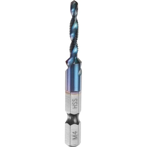 Foret Et Taraud Combinés, Métrique M4 x 0,7 Filetage 1/4" Tige Hexagonale, Tarauds à Vis à Filetage Bleu Nano Revêtus en Spirale, Acier Rapide (Hss) 4341 (1/5)