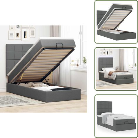 vidaXL Ottoman-Bett mit Matratze Dunkelgrau 90x200 cm Stoff (1/5)