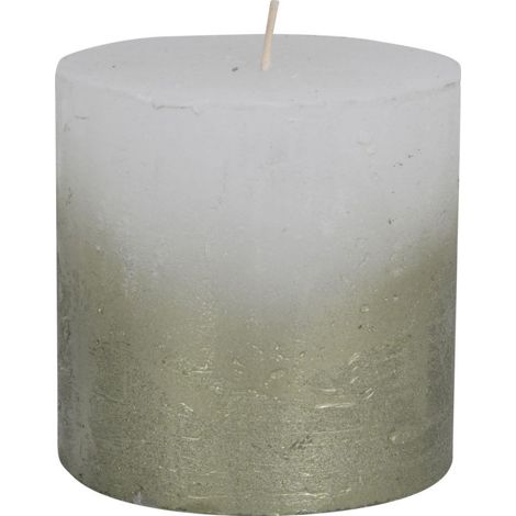 Pillar Candle With Metallic Ombre Base - Paraffin - L10 x W10 x H10 cm - Olive Green/White