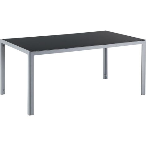 Beliani – Table de jardin rectangulaire 160 x 90 cm – Aluminium et verre de sécurité noir et argenté – 6 places – Design industriel moderne