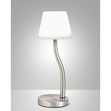Lampe de table LED Ibla 9W 750lm 3000K, variateur tactile, structure en métal et verre soufflé, finition nickel satiné - Ibla