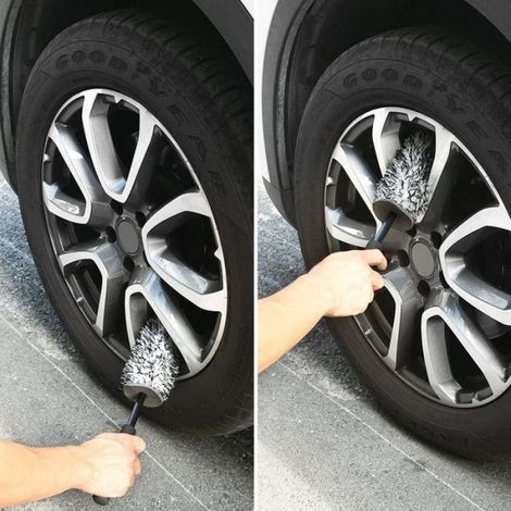 Brosse Jantes Voiture, Brosse de Nettoyage en Microfibre, Brosse de Roue de Voiture Jante sans Partie Métallique, Pas de Rayures B (1/5)