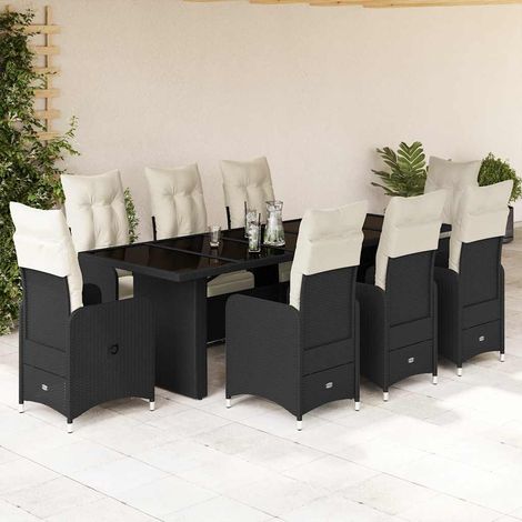 Set de mesa y sillas de jardín 9 pzas y cojines ratán PE negro vidaXL (1/5)