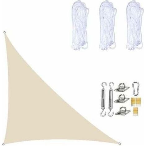 Voile D'ombrage Imperméable 3× 4 ×5 Mètres, Triangle Droit, Toile D'ombrage De Protection Solaire Avec Kits De Fixation Pour Terrasse De Jardin Et Plantes Beige (1/4)