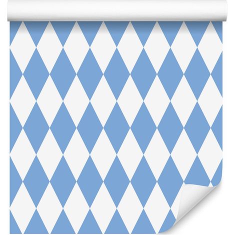 Carta da parati Arlecchino Diamanti Bianco e Azzurro, Sfondo Azzurro 50x1000 cm (1/5)