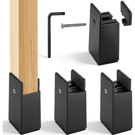 4 Rehausseur Meuble 10 Cm, Rehausseur Pieds De Lit Réglable En Largeur De 10 À 37 Mm, Extension Rehausseur De Lit Adulte Résistante Et Antidérapants, Capacité 500 Kg, Pour Canapé, Table, Chaise (Noir) (1/5)