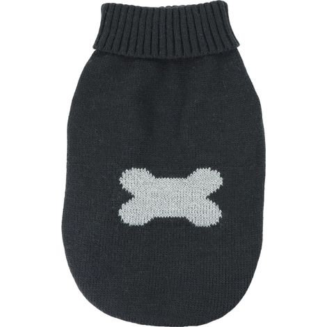 Pull pour Chien Dark Bone. Pull à col Montant avec Trou pour la Laisse et Passant en Tricot pour Les Pattes arrière. Noir, L - Longueur Dos 45 cm