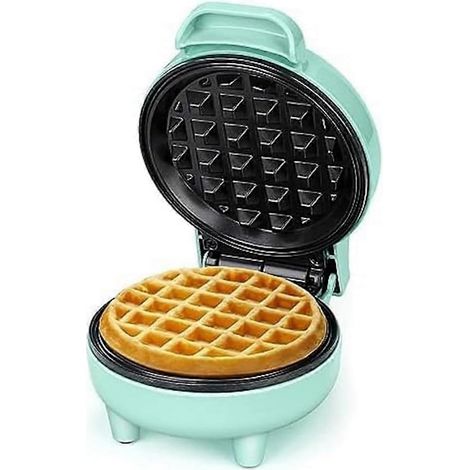 Mini piastra per waffle, macchina per waffle, spia luminosa chiara, rivestimento antiaderente, manico termoisolante, dimensioni compatte, colore verde.