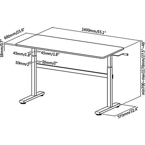 Escritorio manual Ergo Office de altura regulable, máx. 40 kg, altura máx. 117 cm, con tablero de bipedestación, ER-401 W (1/5)