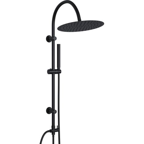 Colonne de Douche Hydromassage sans Robinetterie, Ensemble Douche Murale avec Douchette Douche Salle de Bain Pommeau de Douche ronde XXL D30 cm, barre de douche vintage en forme de U, noir (1/5)