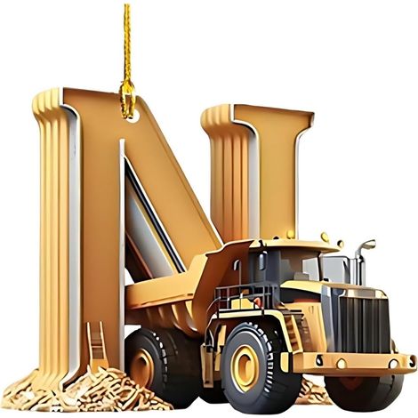 Ornement De Sapin De Noël - Camion De Chantier En Acrylique Avec Lettre Personnalisée - Décoration Pour Arbre De Noël Porte Et Cheminée - 1 Pièce (1/5)