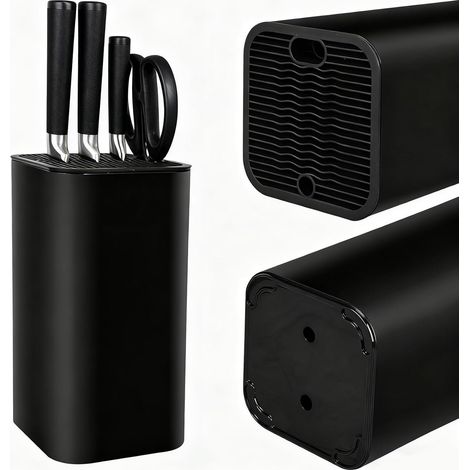 Bloc Porte Couteau, Noir, Range Couteaux de Cuisine Universel Vide Avec 21 Emplacements et Système de Drainage, Rangement Amovible pour Cuisine (1/5)