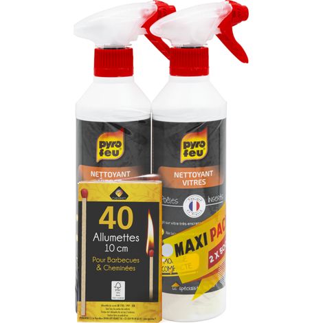 Lot x2 nettoyants vitres foyers inserts pulvérisateur 500 ml PYROFEU