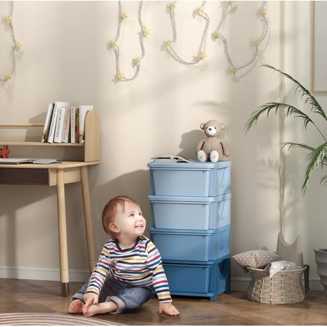 meuble de rangement enfant bleu 4 tiroirs – en plastique, sans matelas (1/5)