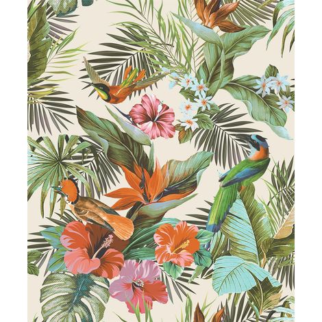 Rasch Vasari Tropical Paradise Birds Multi White Wallpaper Luxury Textured Vinyl (1/4)