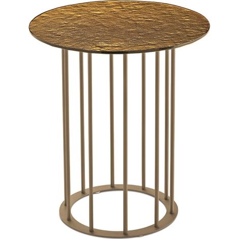 Tavolino tondo D45 cm con base in metallo Beige e piano in vetro martellato Ambra MUTE (1/3)