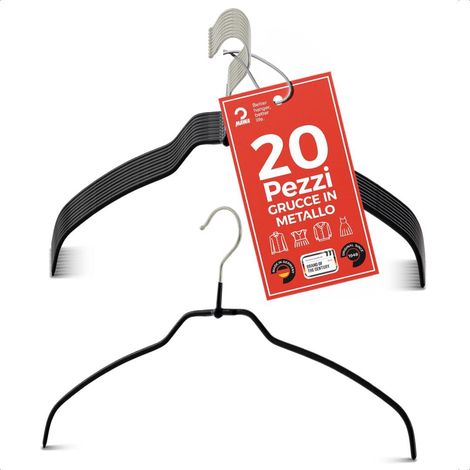 MAWA Grucce Appendiabiti, Set di 20 Grucce Salvaspazio e Antiscivolo, Gancio Girevole 360°, Ideali per Bluse, Camicie e T-Shirt, 36 cm, Nero, Made in Germany (1/5)
