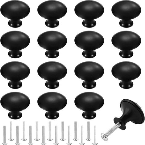 16 maniglie per mobili con 16 viti, maniglie per mobili nere da 30 mm, maniglie per mobili rotonde, adatte per cucine, armadi, cassetti, tolette, porte e mobili.