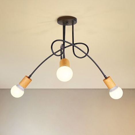 Lámparas de Araña Modernas de Negro E27 Lampara Techo Colgante, Sputnik Lámpara de Techo Salon - Metal y Madera,3 Luces (1/4)