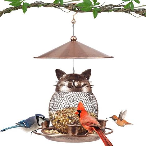 Eichhörnchensicheres Vogelfutterhaus für den Außenbereich – Niedliche katzenförmige Gartendekoration (1/5)