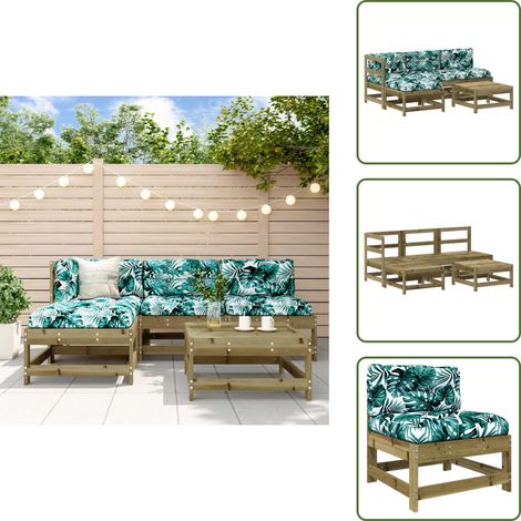 Muebles de exterior - vidaXL Juego de muebles jardín 5 pzas y cojines madera pino impregnada - Sofás modulares