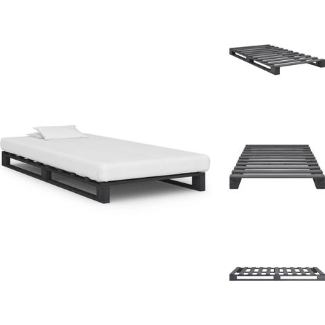 The Living Store Palettenbett Grau Massivholz Kiefer 100×200 cm - Holzbett (1/5)