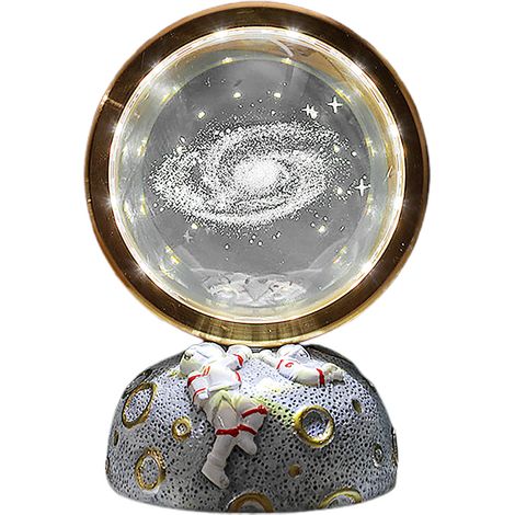 Lampe veilleuse cristal 3D rotative motif astronaute éclairage LED USB décoration bureau créative ambiance galaxie design moderne (1/5)