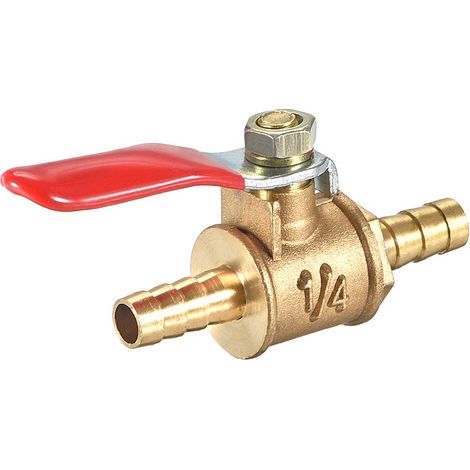 Robinet à Tournant Sphérique Vanne Arrêt 6.4mm Tuyau Barbillon à 6.4mm Tuyau Barbillon Tuyau Tuyaux Tube Raccords 180 Degré Opération Poignée Laiton Valve Paquet de 1 (1/4)