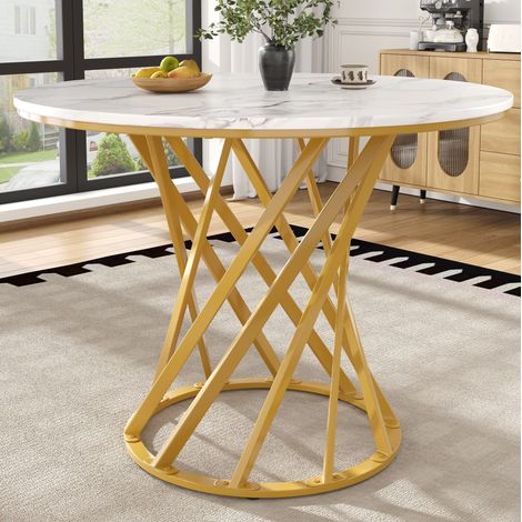 Mesa de comedor redonda 80 x 80 x 76 cm en MDF, patas metálicas doradas HAVRYA (1/5)