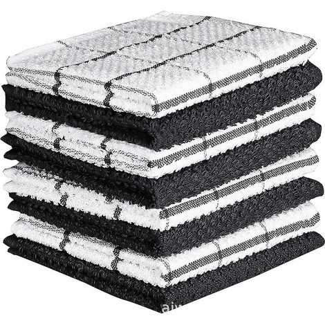 (30 X 30 Cm) (noir Et Blanc)8 Torchons De Cuisine - Serviettes De Cuisine 100% Coton - Lavable En Machine (1/5)