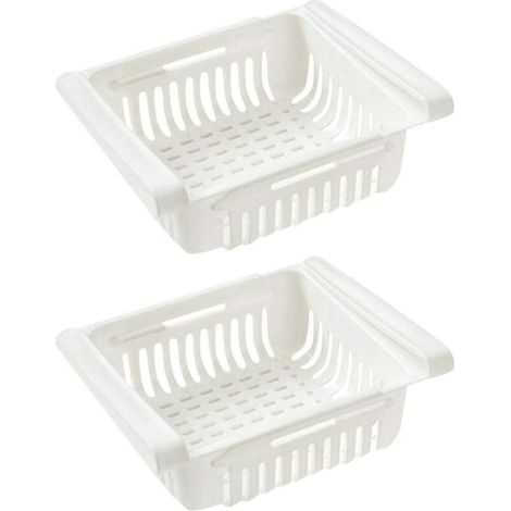 Réfrigérateur Tiroir Organisateur Tiroir Réfrigérateur Porte-étagère Bote De Rangement Réfrigérateur Cloison Couche Accueil Organisateur (2 Pièces, Blanc) (1/5)