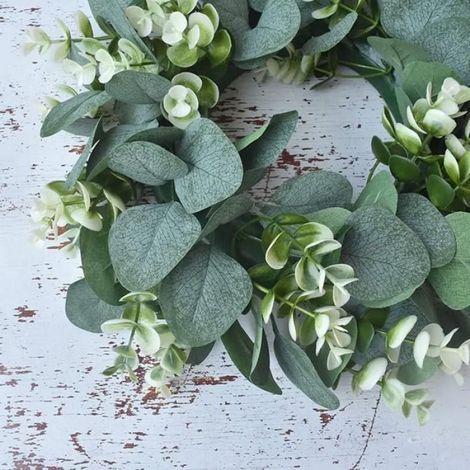 Couronne eucalyptus artificielle verte,plastique,décoration Pâques extérieur fête jardin mur,33cm (1/4)