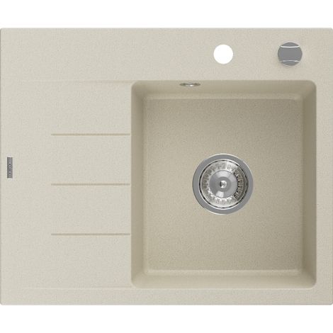 Mexen Ben Granitspüle ein Becken mit Abtropffläche rechts 600 x 500 mm, beige, Chromsiphon - 6523605000-69 (1/5)