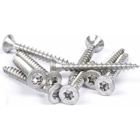 Vis à bois TX inox A2, filetage complet, lot de 200 pièces, diamètre 4 mm, longueur 60 mm, visserie résistante, idéale pour assemblage extérieur, tête fraisée cruciforme, qualité marine. (1/2)