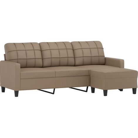 Vidaxl – Canapé droit 3 places cappuccino 180cm – Similicuir résistant – Repose-pieds inclus – Dimensions 198x77x80cm