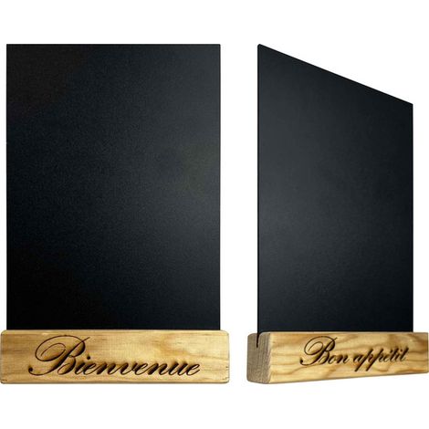 Porte menu bois Bienvenue - Bon appétit dimensions 15x3,6x3,6 cm avec ardoise A5 - Lot de 2 (1/5)