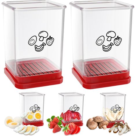 Lot de 2 coupe-fruits avec housse de protection et boîte de rangement, coupe-légumes en acier inoxydable, coupe rapide, ustensiles de cuisine pour fraises et bananes (1/5)