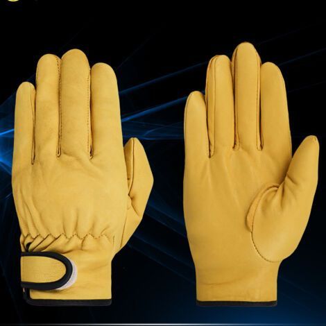 Leather Work Gloves, Wear-Resistant Labor Protection, Protective Tool for Daily Garden Work,XL,Yellow (1/5)