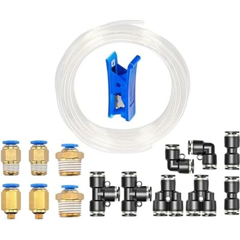 transparente Polyuréthane PU Air Tuyau Kit 4mm OD x 2,5mm ID, 10m PolyuréthaneTuyau Pneumatique avec 14 Connecteur Pneumatique Raccords Rapides à Pression(Forme Y/T/L/I) 1 Coupe-Tuyau (1/5)