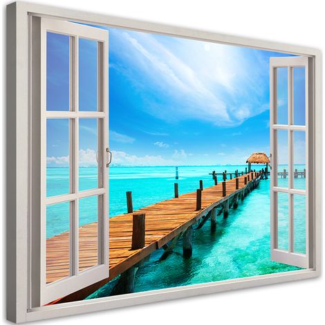 Tableau déco Fenêtre Mer paysage tropical 60x40 (1/5)