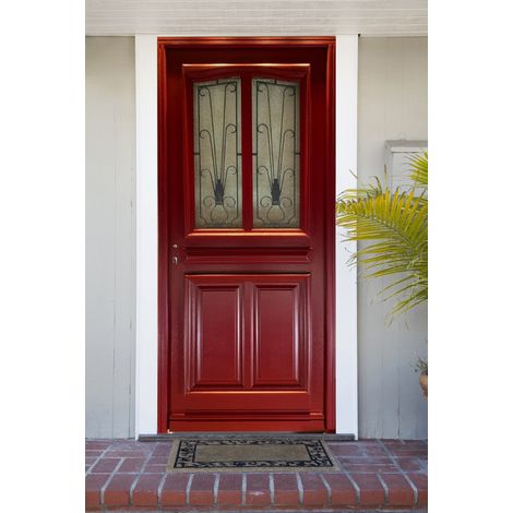 Puerta de entrada de madera con vitrina Martine Roja PÃºrpura, H.215xL.90 cm, lado de la tabla, p. derecho, pomo, bombín, botÃ³n, GD MENUISERIES (1/5)